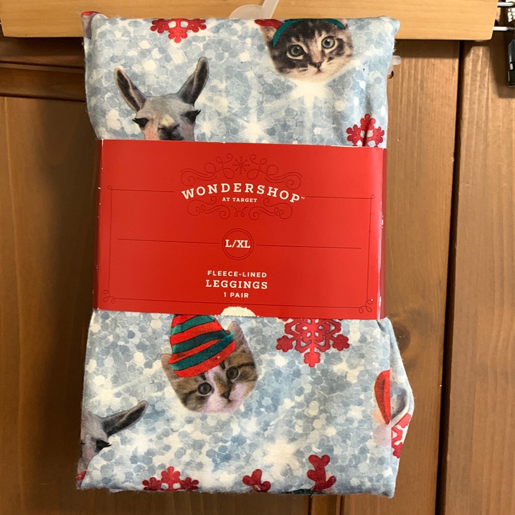 Target Wondershop Fleece Lined Leggings Llama Cat Christmas Holiday Print L/Xl